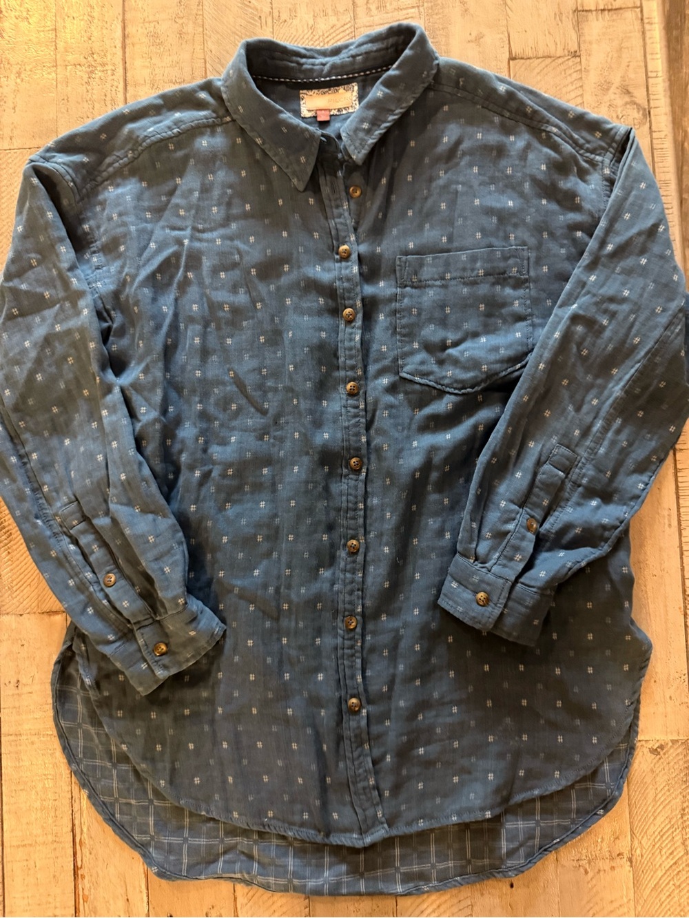 Anthropologie Pilcro Dobby Blue Print Cotton Button-Up Shirt Small